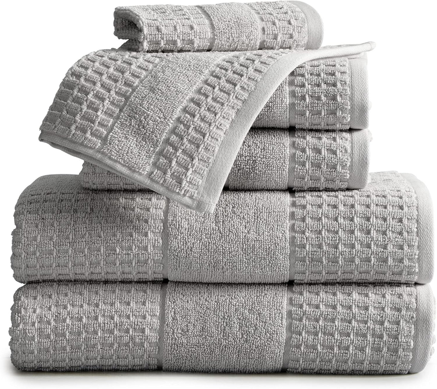 100% Cotton Super Soft Luxury Towel Set | Quick-Dry and Highly Absorbent | Waffle Textured | 550 GSM | 2 Bath Towels, 2 Hand Towels, & 2 Washcloths | Harper Collection (Light Grey)