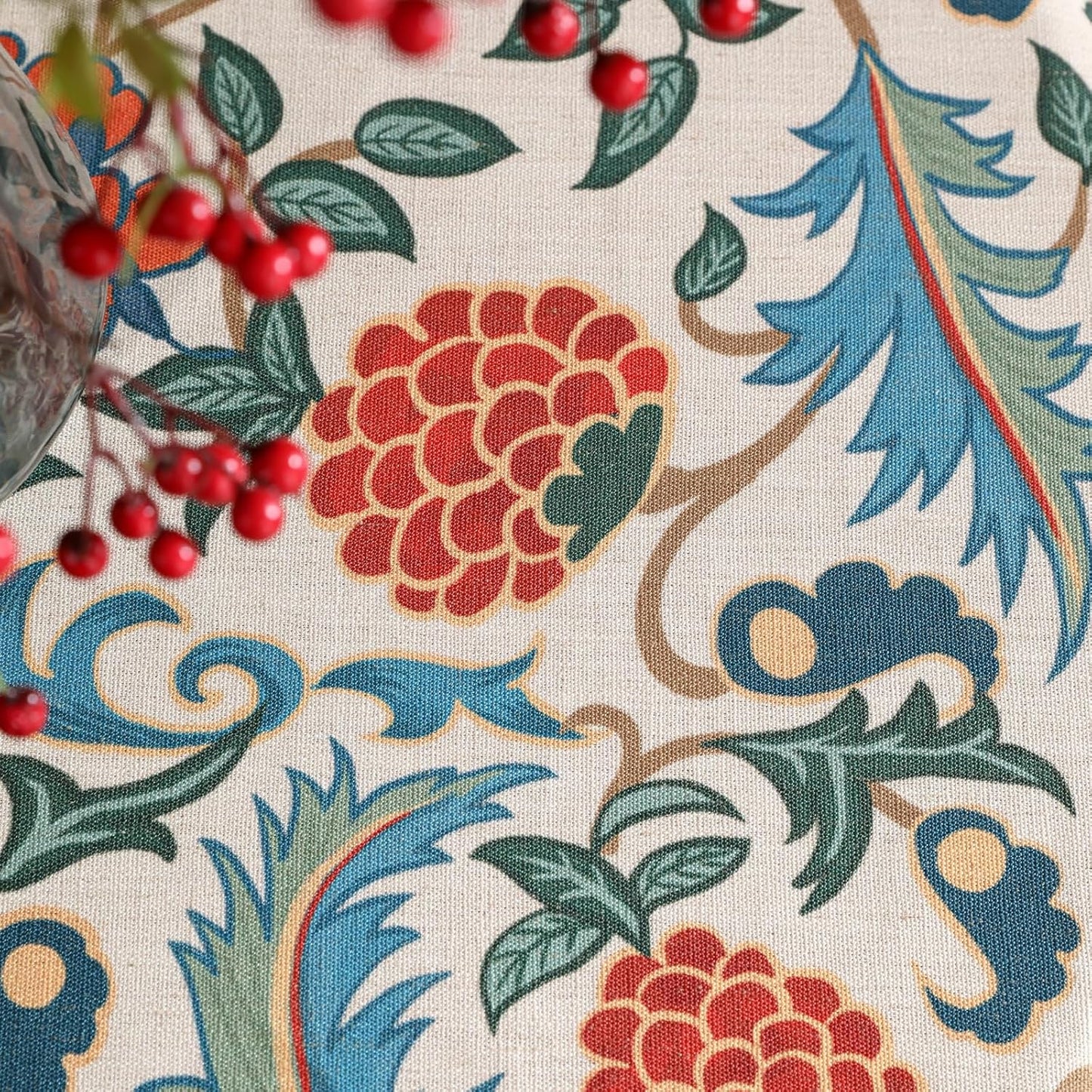 patdrea Designer Linen Round Table Cloth,Durable Breathable Floral Dacorative Tablecloth,Decor Tables Covers for Kitchen Dining Tea Party,Holiday,Christmas,Thanksgiving,Diameter 67"-Puno