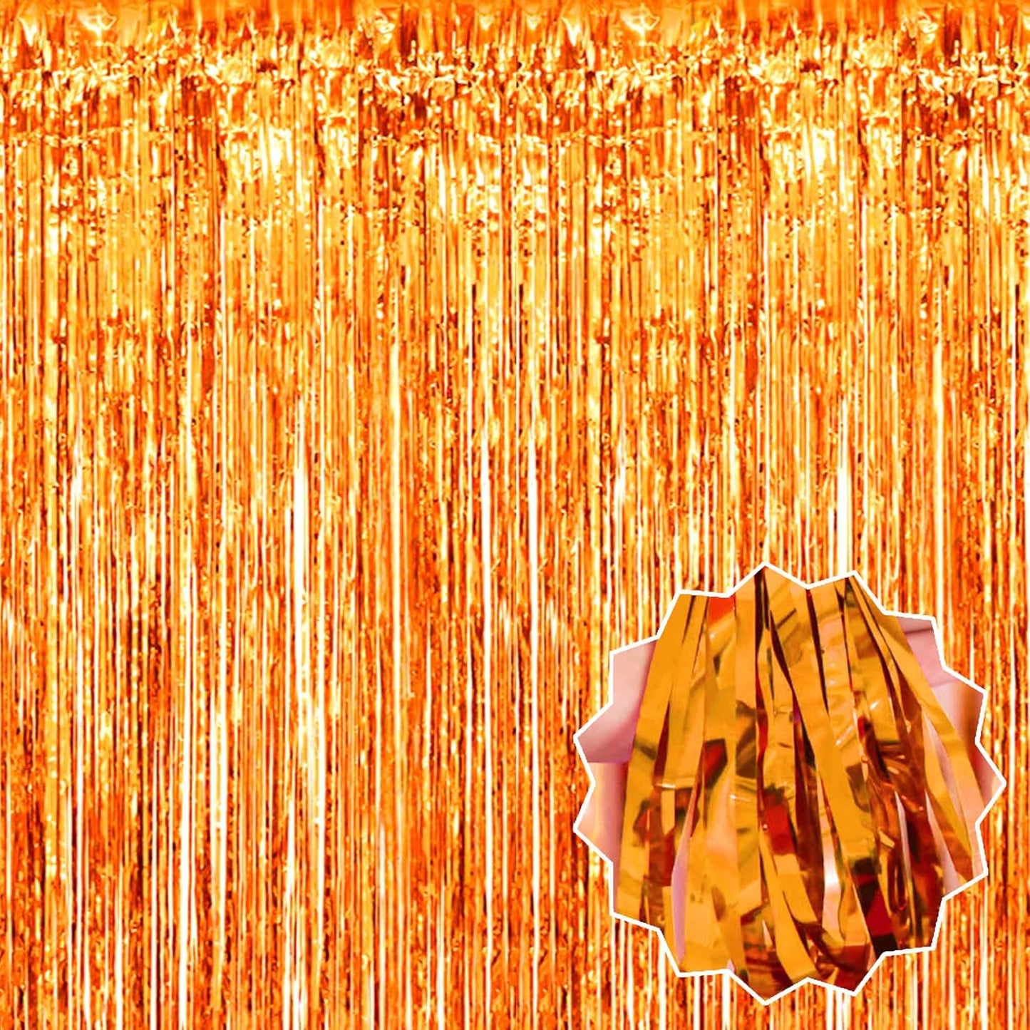 3 Pack Orange Foil Fringe Curtains Backdrop, 3.28 x 9.8 Ft Metallic Streamers Tinsel Curtains Background for Photo Booth, Birthday, Halloween, Christmas, Thanksgiving, New Year Party Decorations