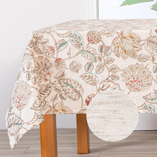 MYSKY HOME 60x120 Rectangle Tablecloth Linen Farmhouse Tablecloth Waterproof Decorative Fabric Table Cloth for Indoor&Outdoor, Floral Brown Tablecloth for 4 Feet Table, Washable
