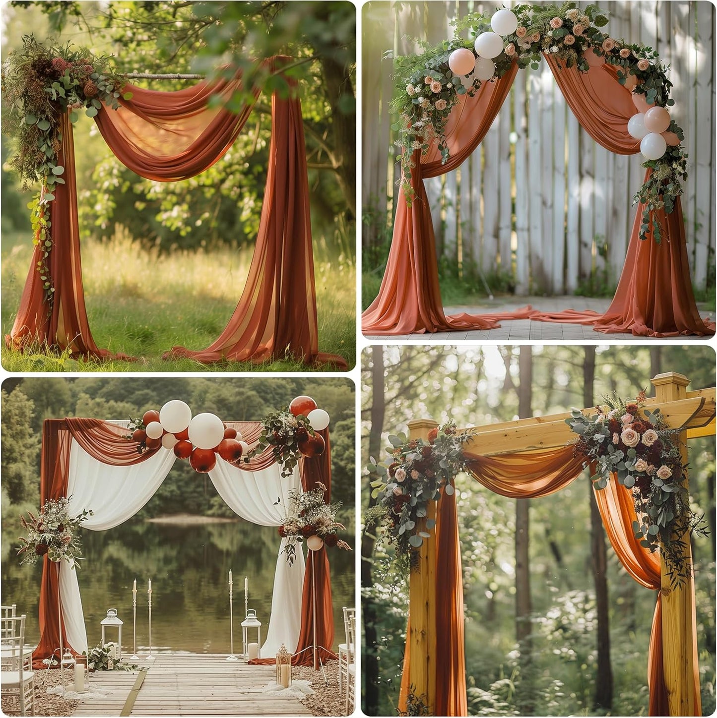 Wedding Arch Draping Fabric 4 Panels 28.7" x 20FT Terracotta Sheer Chiffon Backdrop Drapes for Wedding Ceremony Birthday Party Bridal Shower Outdoor Decoration