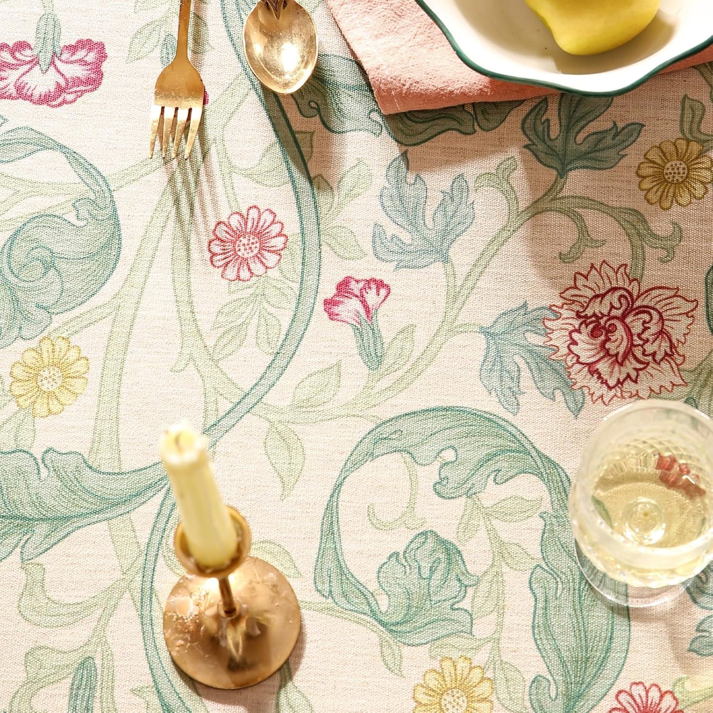 patdrea Designer Green Small Tablecloth for Round Table,Vintage Linen Leaves Pattern Table Cloth,Floral Decor Cover for Kitchen Dining Christmas,Thanksgiving,Tea Party,Diameter 55"-Cecilia a