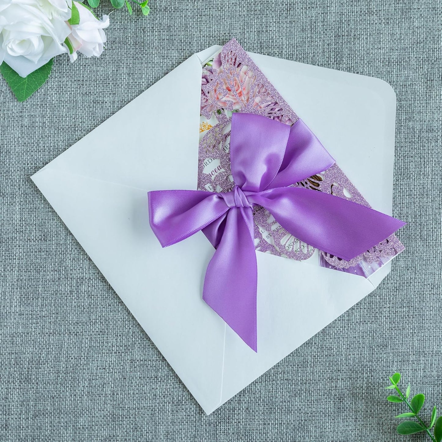 20 PCS 5.12x7.2 Butterfly Personalized Quinceanera Invitation, Customized XV Anos Laser Cut Invitation Cards with Envelopes (Purple Glitter Personalized)