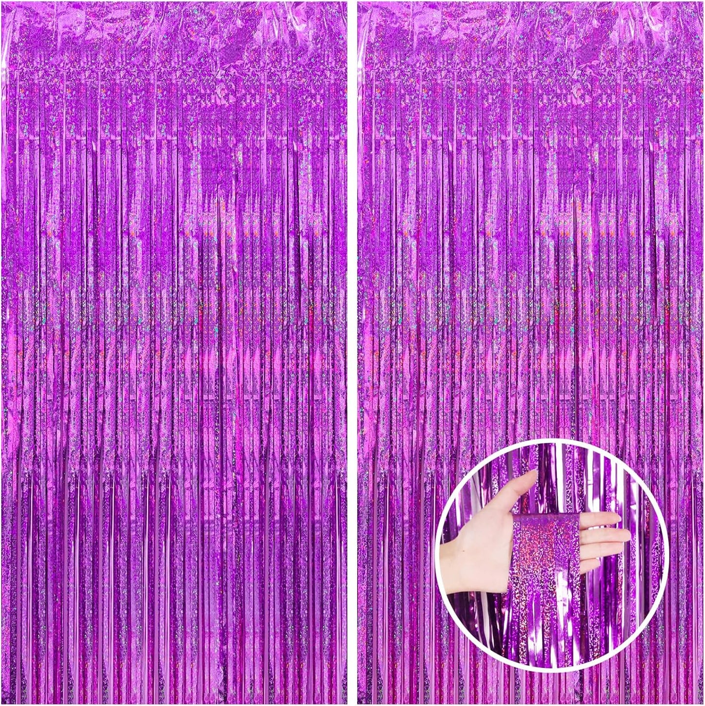 CANREVEL 2 Pack 3.3x8.2 Feet Hot Pink Foil Fringe Backdrop Curtains, Glitter Tinsel Streamers Birthday Party Decorations, Fringe Backdrop for Bachelorette Engagement Wedding Baby Bridal Shower Party