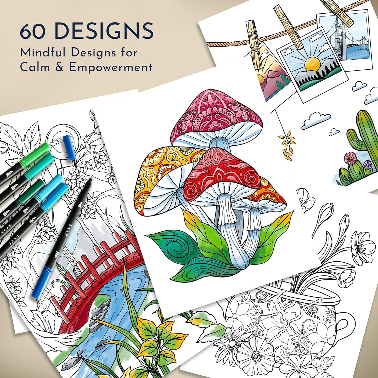 RYVE Coloring Books for Adults Relaxation - Set of 3 Stress Relief Coloring Book with Inspiring Quotes, Adult Coloring Book for Women, Easy Coloring Books for Adults, Stress Relief Gifts for Women