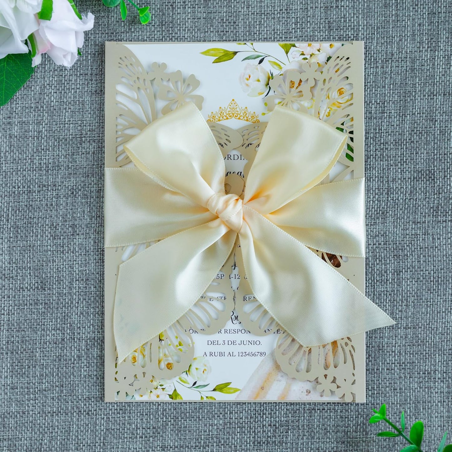 20 PCS 5.12x7.2 Butterfly Quinceanera Invitation, Laser Cut Wedding Invitation Cards with Envelopes for XV Anos Bridal Shower Baby Shower Invite (Shinny Champagne)