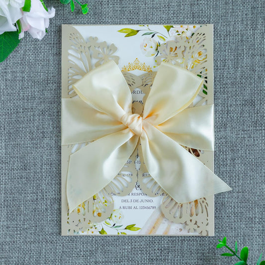 20 PCS 5.12x7.2 Butterfly Quinceanera Invitation, Laser Cut Wedding Invitation Cards with Envelopes for XV Anos Bridal Shower Baby Shower Invite (Shinny Champagne)