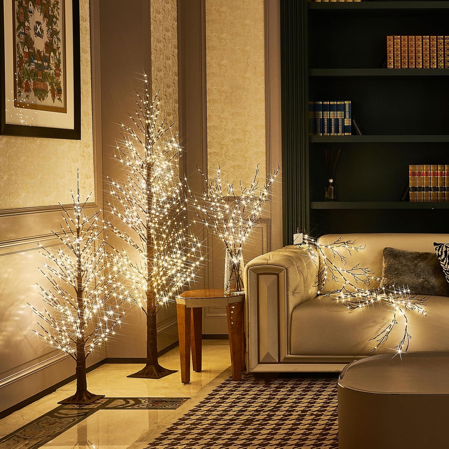 BAOLITVINE Lighted Branches Brown 32IN 200 Warm White Fairy Lights, Lighted Willow Branches with Timer, Dimmer for Home Bedroom Fireplace Christmas Decoration Inside Outdoor