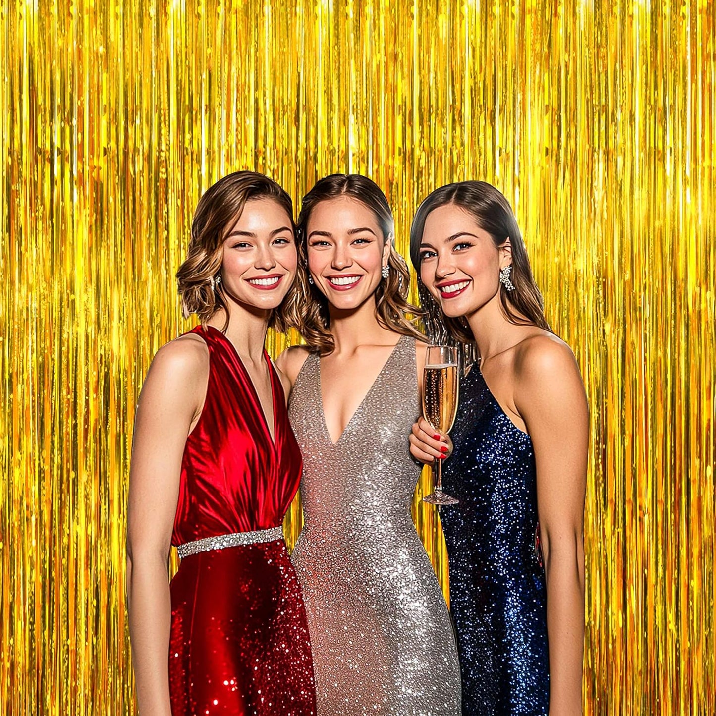 BTSD-home 10 Pack Gold Foil Fringe Curtain, Metallic Photo Booth Backdrop Tinsel Door Curtains for Wedding Birthday Bridal Shower Baby Shower Bachelorette Christmas Party Decorations(8ft x 3ft)