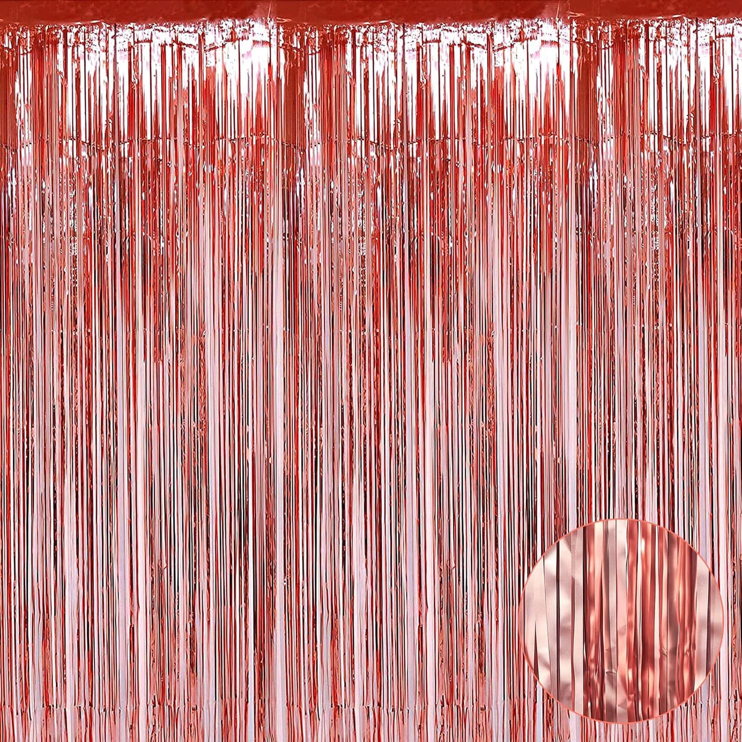 4 Pack Rose Gold Foil Fringe Curtain Backdrop, 3.28Ft x 9.84Ft Metallic Tinsel Foil Fringe Streamers Curtains for Party,