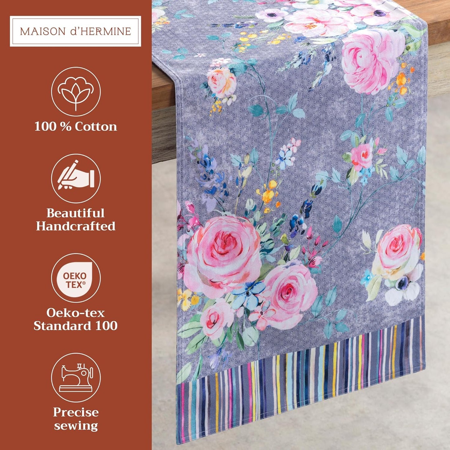 Maison d' Hermine Table Runner 100% Cotton Double Layer Table Runners 72 inches Long Decorative for Home Dining Party Wedding Bridal Shower Spring Summer (Sweet Rose Lavender - Lush, 14.50" x 72")