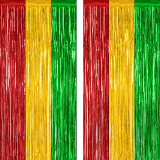 2 Pack Black History Month Decorations, 3.28 FT x 7.05 FT Backdrop Curtains, Red Yellow Green Color Tinsel Backdrop Fringe Curtains Party Streamer, Black History Month Door Decor