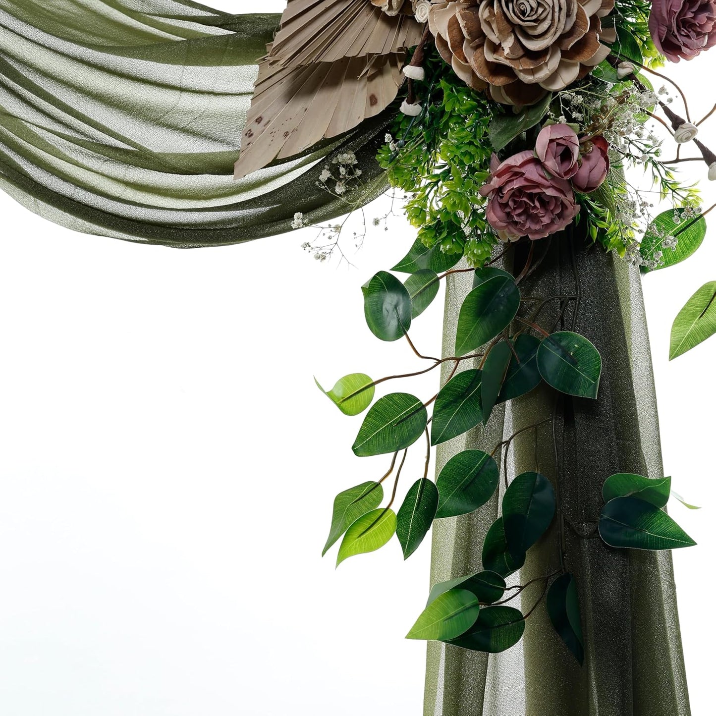 VDS Pack of 2 Panel (30 Inch X 40 Feet) Wedding Arch Draping Fabric Sheer Chiffon Fabric Drapery for Wedding Ceremony Reception Swag Backdrop Canopy Chuppah ARBO Altars Decoration (Olive)