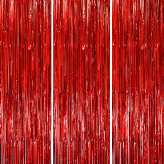 3 Pack 3.3x8.2 Feet Red Foil Fringe Backdrop Curtains, Tinsel Streamers Birthday Party Decorations, Fringe Backdrop for Graduation, Baby Shower, Gender Reveal, Disco Party