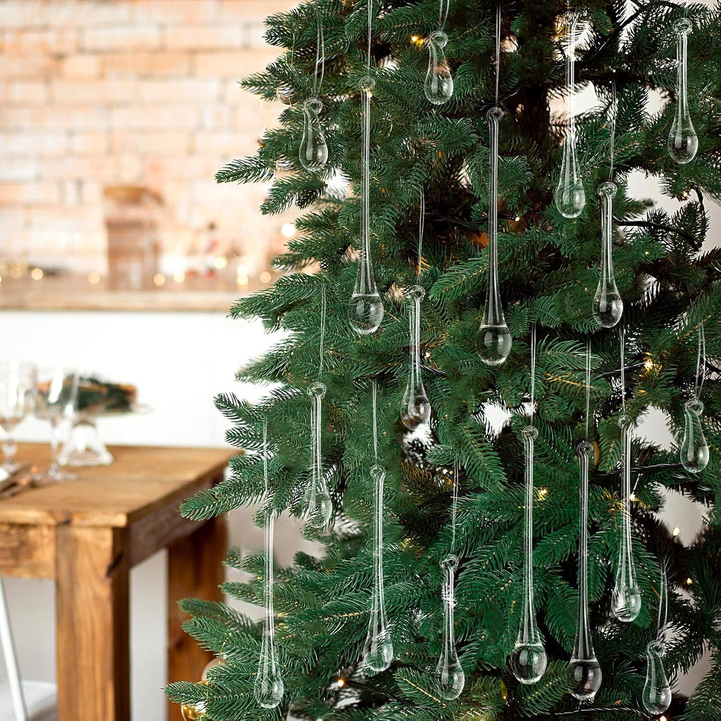 44 Pcs Clear Glass Teardrop Christmas Ornaments Crystal Raindrop Hanging Ornaments Crystal Chandelier Drop Pendant Icicles Decorations for Christmas Tree Winter Party Supplies (4 Medium Size)