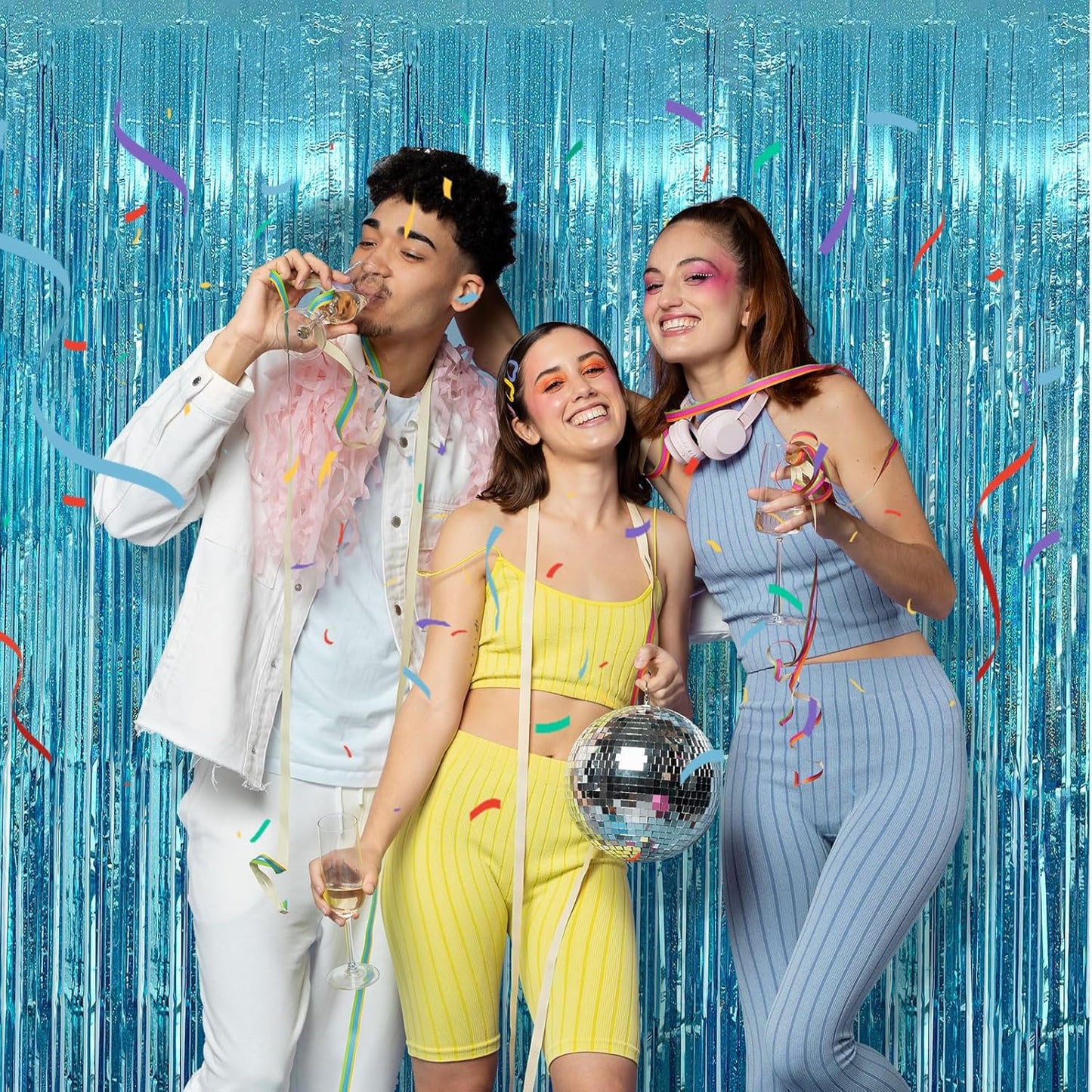 10 Pack Blue Streamers Party Decorations Tinsel Backdrop Glitter Blue Foil Fringe Party Decor for Ocean Theme Birthday Party Baby Shower Halloween