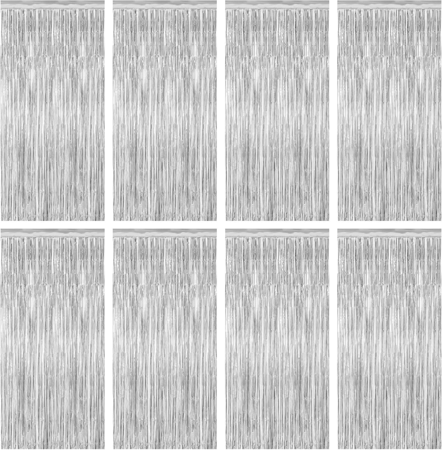 8 Pack Silver Backdrop, 3.28 FT x 7.05 FT Birthday Backdrop, Metallic Silver Tinsel Curtain Disco Party Streamer, Bachelorette Party Decorations Birthday Photo Booth Props