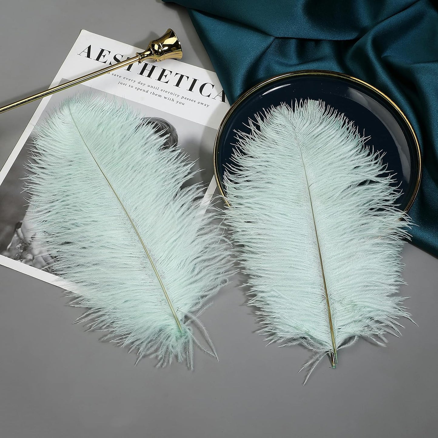 Ballinger Aqua Green Ostrich Feathers - 24pcs 10-12inch Craft Feathers Bulk for Wedding Party Centerpieces Mardi Gras Decorations and Home Decor