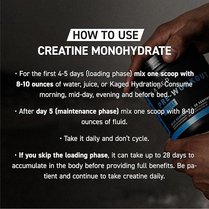 Kaged Creatine Monohydrate Micronized Powder | Unflavored | Muscle Building & Recovery | 5000 mg Per Serving | Vegan, Gluten Free, Easily Digestible | Supplements for Men & Women | 100 Servings