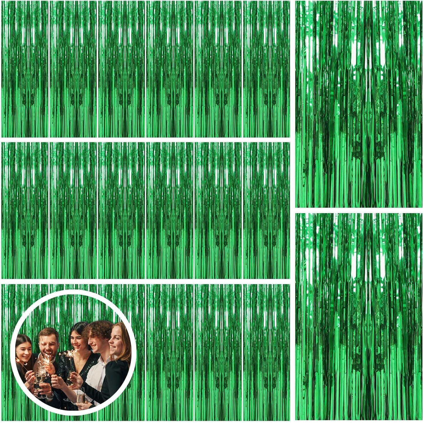 20 Pack Green Streamers Backdrop Jungle Party Decorations Foil Fringe Backdrop Curtains Photo Booth Backdrop for Birthday Dinosaur Animal St Patrick's Day Football Christmas Party Decorations