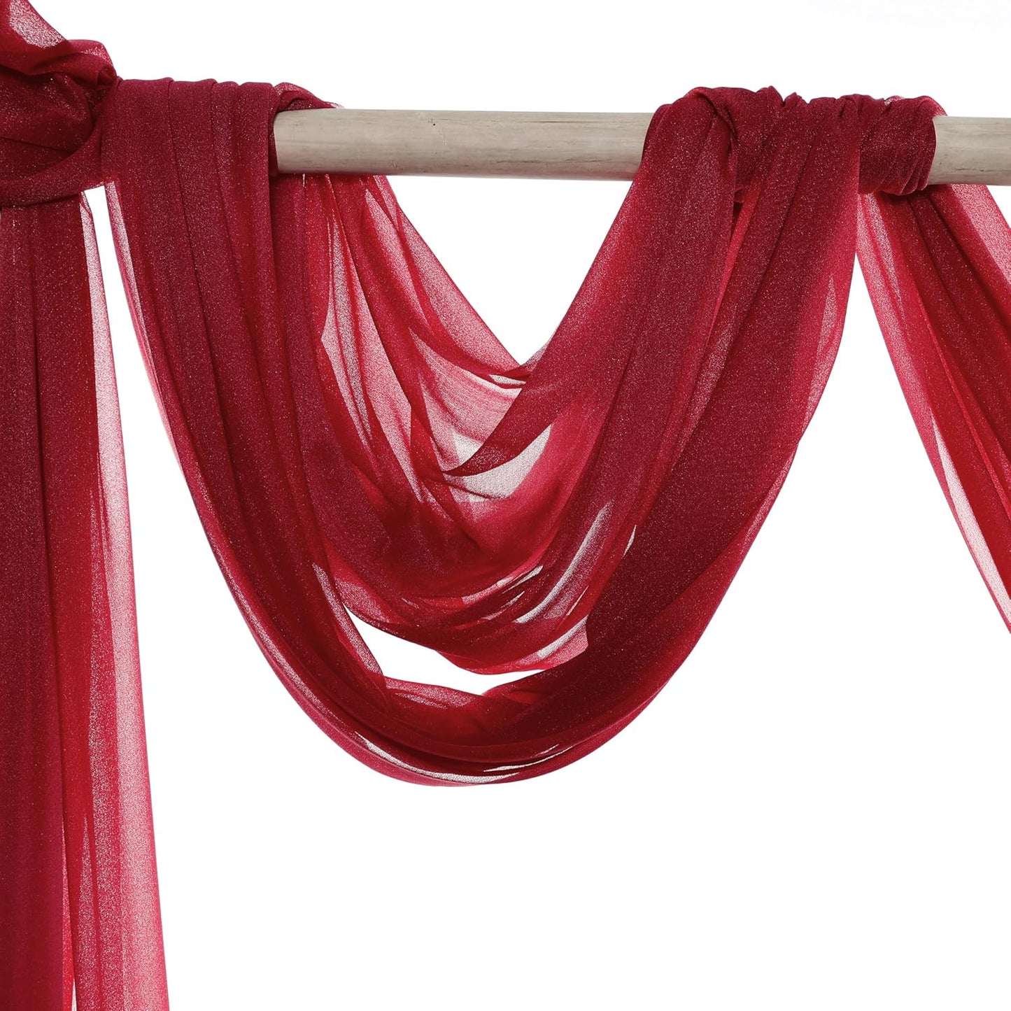 VDS Pack of 2 Panel (30 Inch X 30 Feet) Wedding Arch Draping Fabric Sheer Chiffon Fabric Drapery for Wedding Ceremony Reception Swag Backdrop Canopy Chuppah ARBO Altars Decoration (Apple Red)