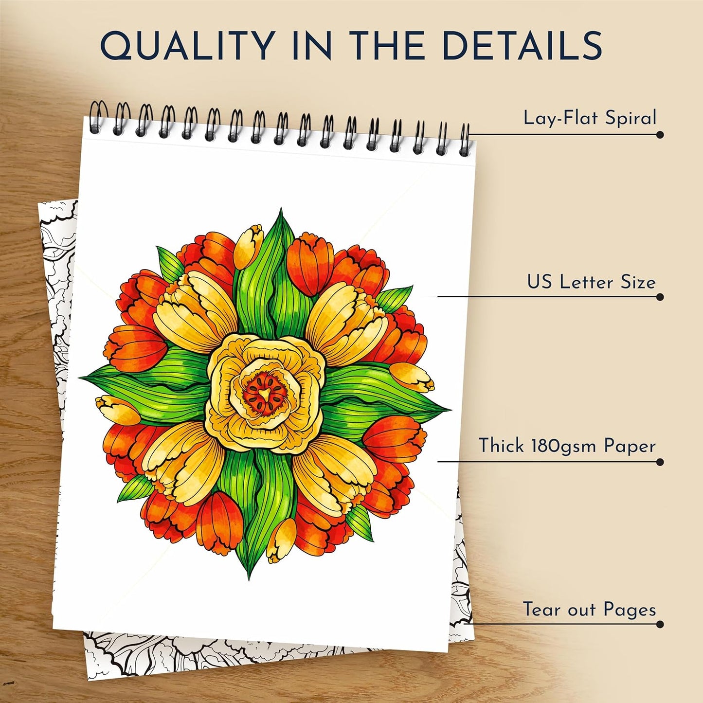 RYVE Mandala Coloring Book for Adults - 50 Unique Mandalas for Relaxation & Stress Relief - Spiral Coloring Book for Adults, Relax and Mindfulness Gifts for Women and Men, Spiral Bound