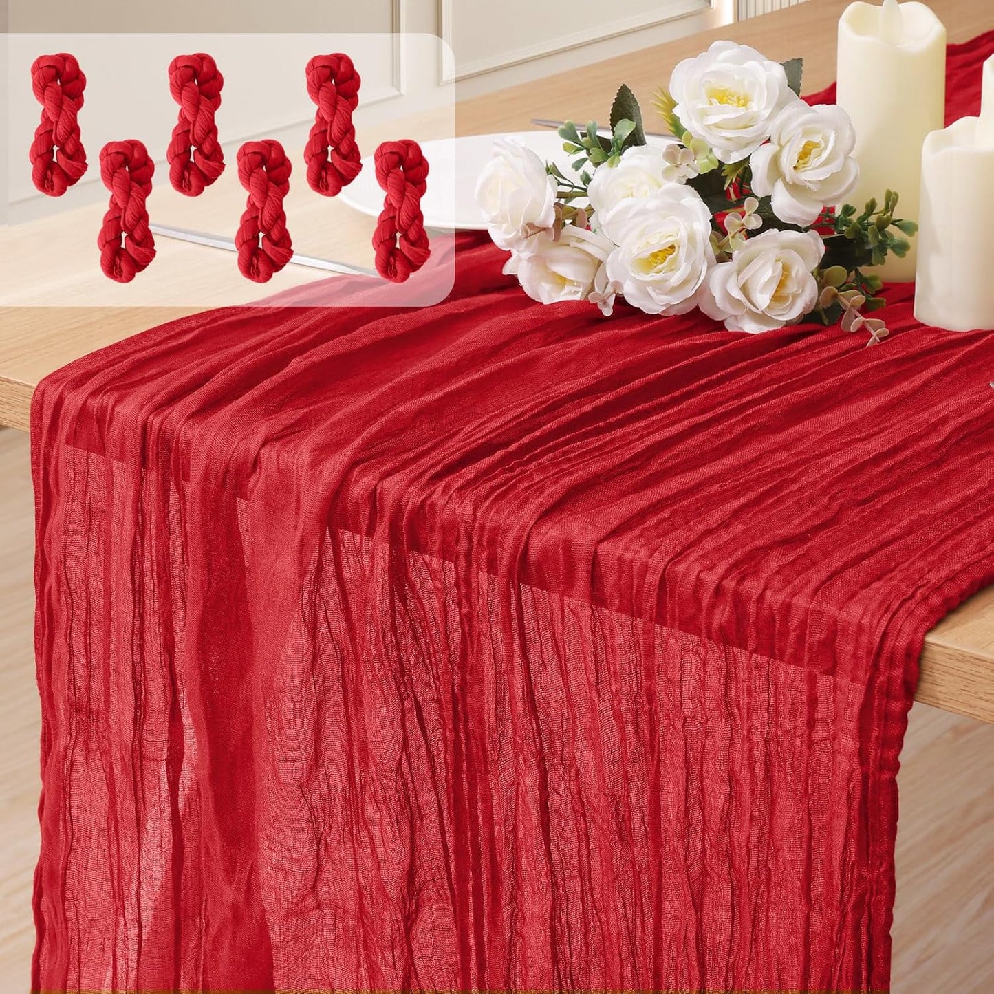 6 Pack Cheesecloth Table Runner 10Ft Christmas Gauze Boho Table Runners for Wedding Decor Bridal Shower Decorations Baby Shower Party(35" x 120")