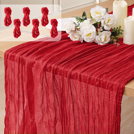 6 Pack Cheesecloth Table Runner 10Ft Christmas Gauze Boho Table Runners for Wedding Decor Bridal Shower Decorations Baby Shower Party(35" x 120")