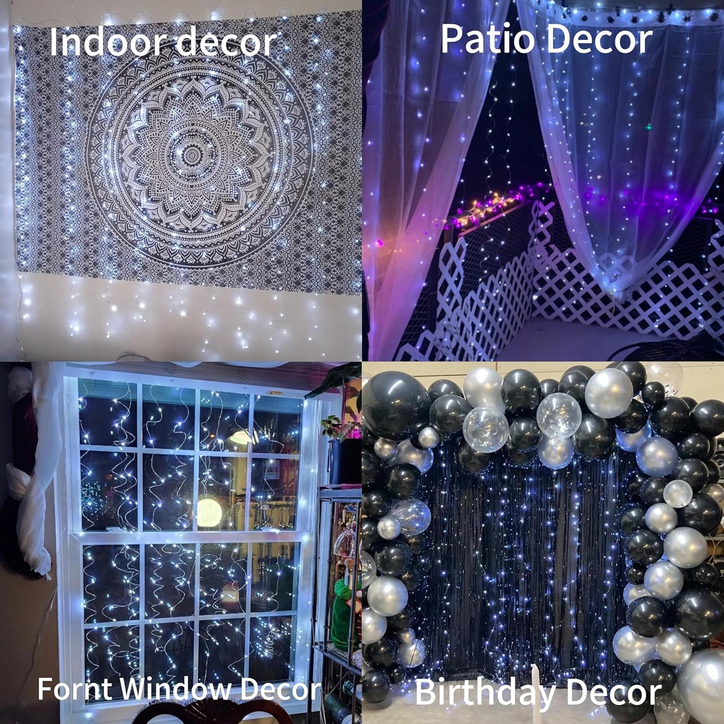 300LED Fairy Curtain Lights, 9.8x9.8Ft Warm White USB Plug in 8 Modes & Timer Christmas String Hanging Lights with Remote for Bedroom Indoor Outdoor Weddings Party Wall Decorations(White)