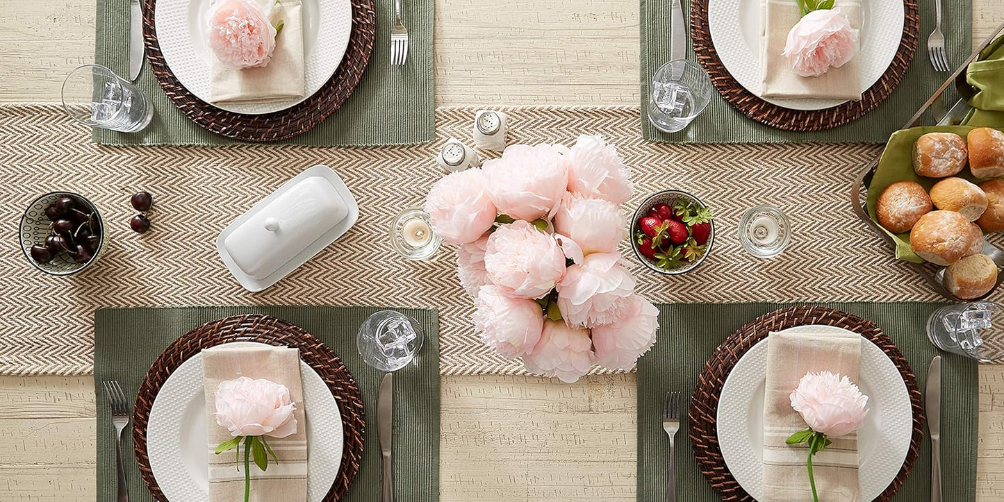 DII Woven Basic Tabletop Collection Chevron Table Runner, 15x72, Stone