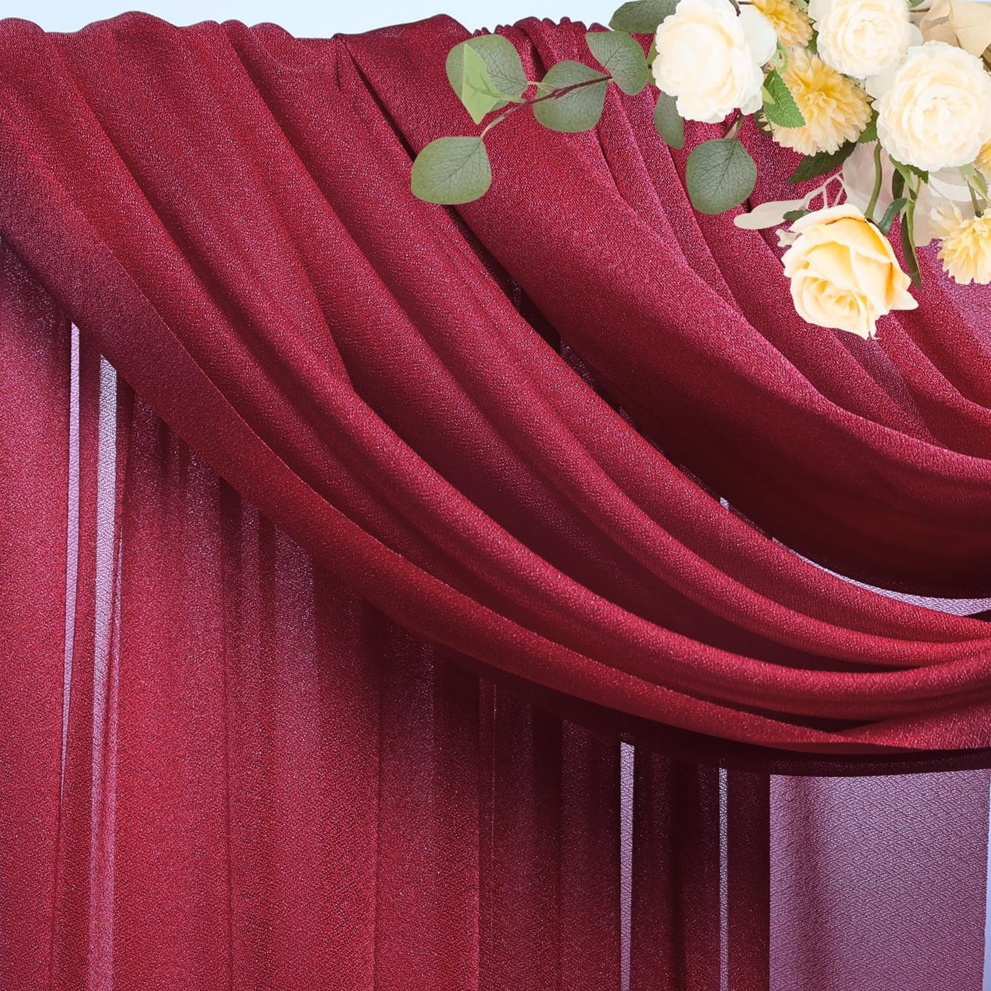 Wokceer Wedding Arch Draping Fabric 6 Panels 28.7" x 20FT Burgundy Drapes Sheer Fabric Backdrop Arch Draping Fabric for Wedding Ceremony Birthday Party Bridal Shower Decoration