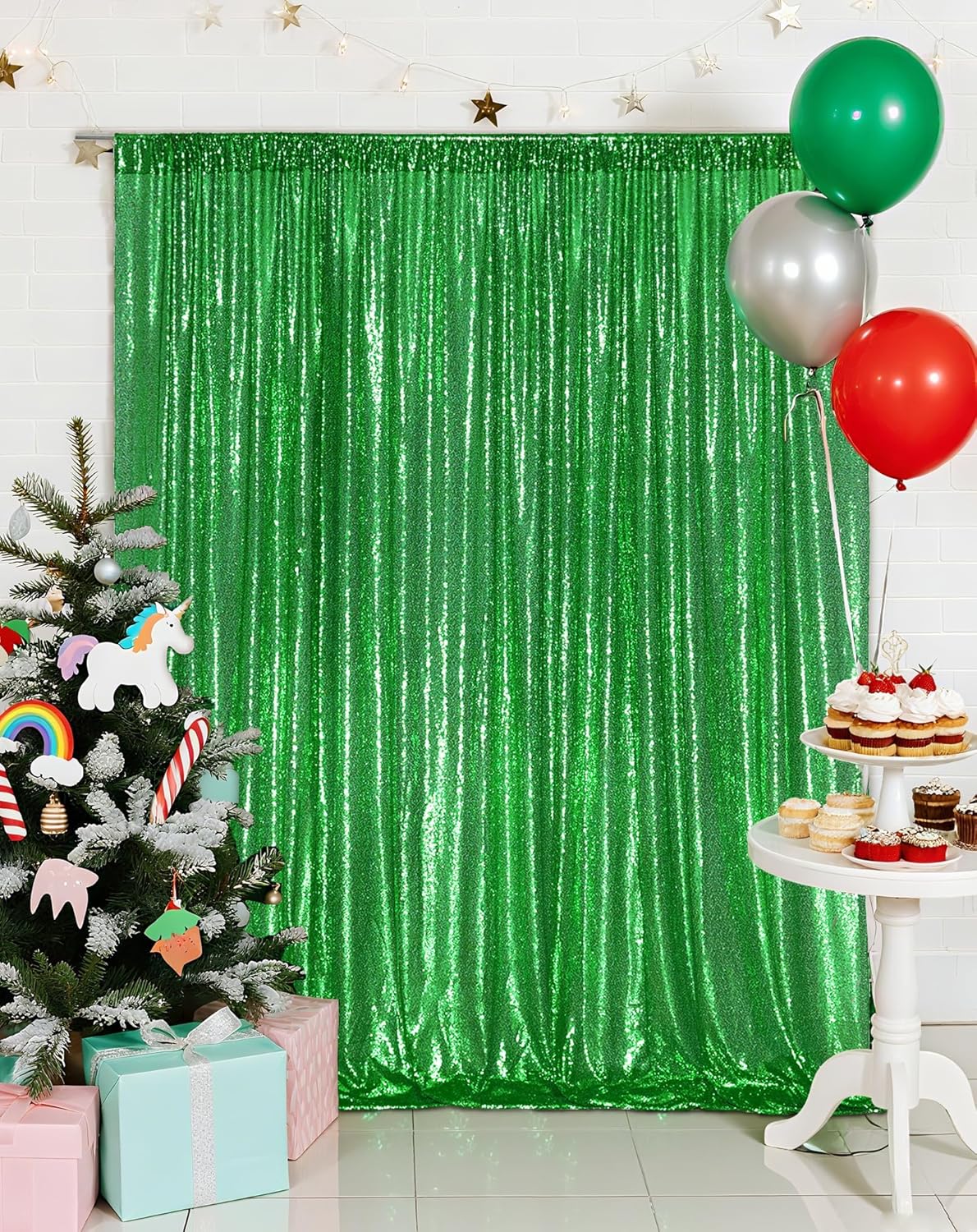 Eternal Beauty Green Sequin Backdrop, 6x8 Ft Glitter Background Curtains for Shimmer Photography Party Wedding Birthday Back Drop Decor