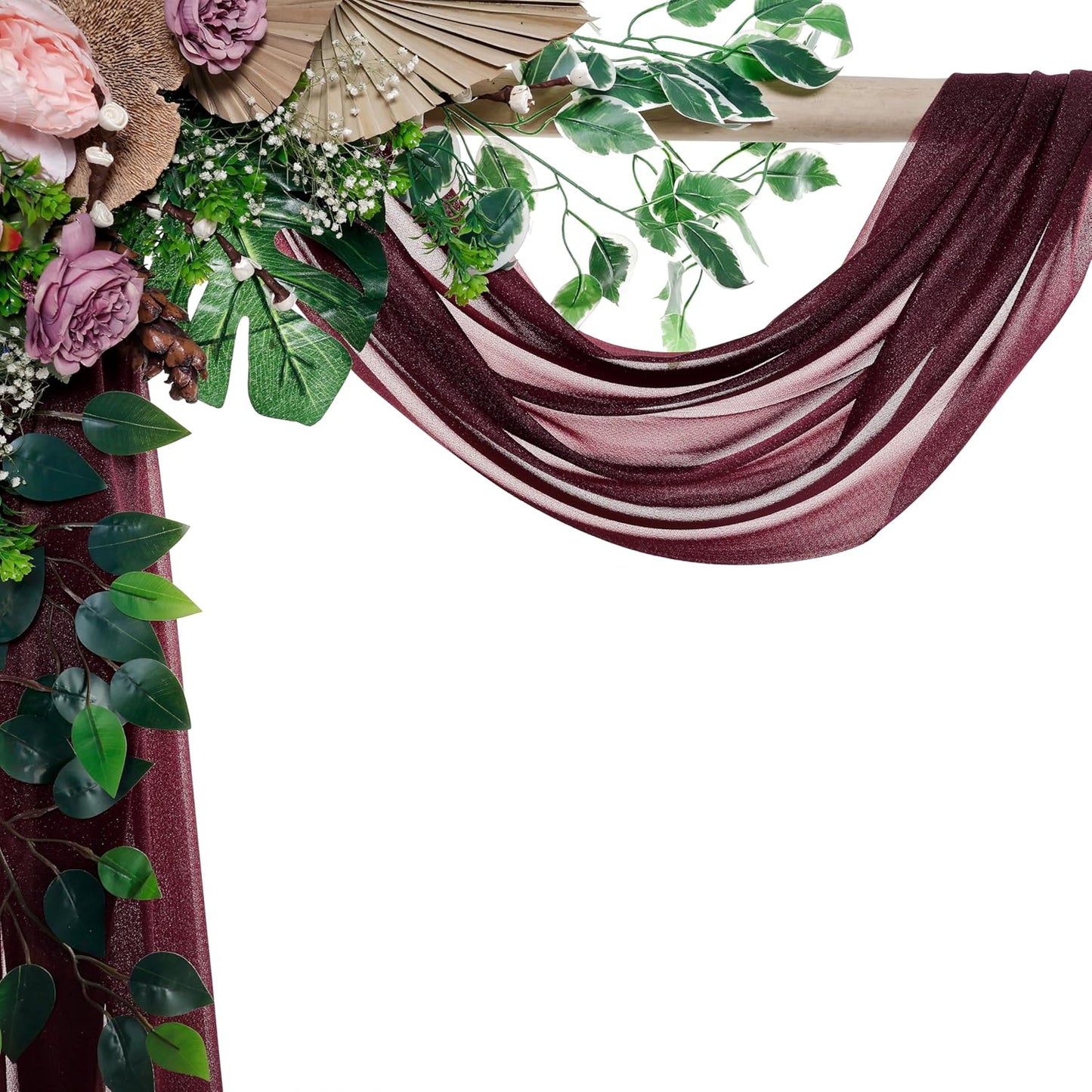 VDS Pack of 1 Panel (30 Inch X 40 Feet) Wedding Arch Draping Fabric Sheer Chiffon Fabric Drapery for Wedding Ceremony Reception Swag Backdrop Canopy Chuppah ARBO Altars Decoration (Burgundy)