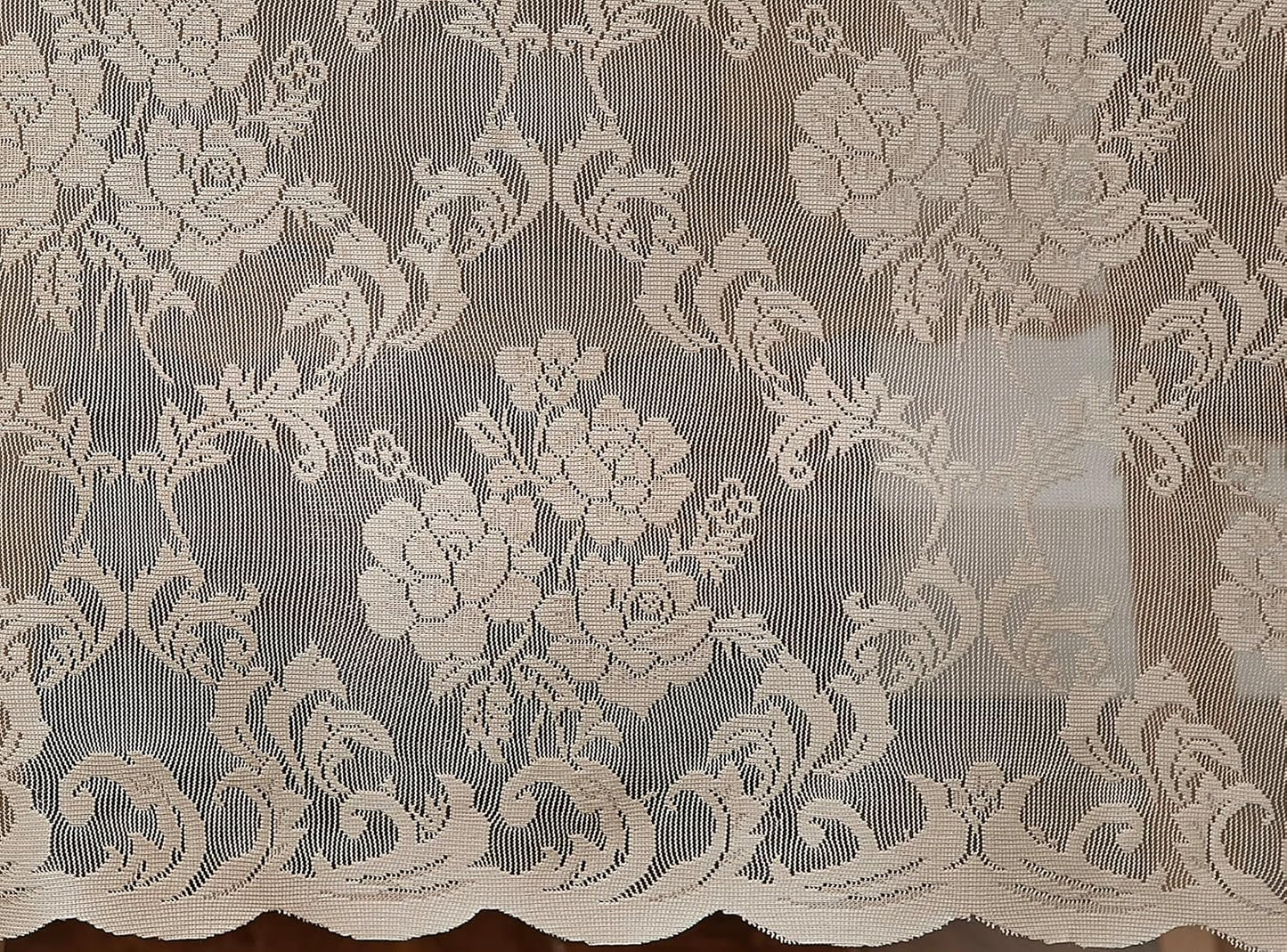 LinenZone Small Linen Round Tablecloth for Rustic Vintage Decor. Sheer Lace Table Cloth Works Great As Wedding Tablecloth or Thanksgiving Table Cover. (Mia 36 Round, Linen)