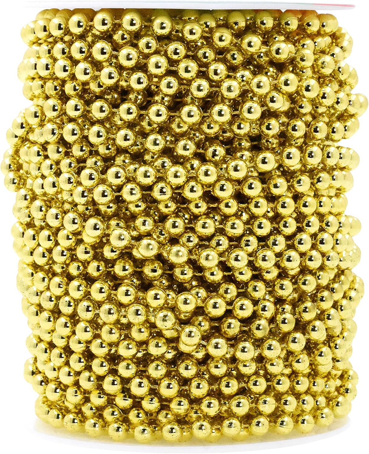 Mandala Crafts 6mm Faux Metallic Gold Pearl Beads Roll - 27 Yards Strand of Fake Pearls Chain Garlands Spool String for Christmas Tree, Wedding, Party, Vases, DIY Decoration