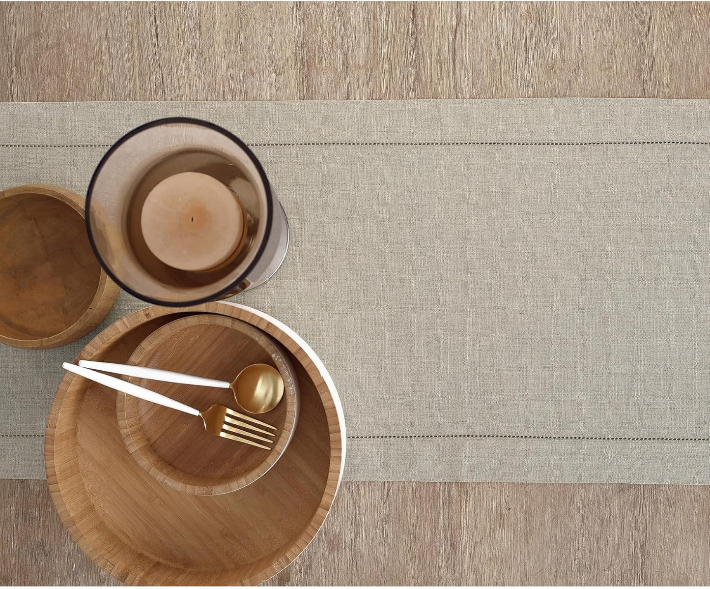 Solino Home Linen Natural Table Runner 156 Inches Long - 100% Pure Linen Extra Long Table Runner 14 x 156 Inch for Fall, Autumn, Thanksgiving, Christmas - Classic Hemstitch