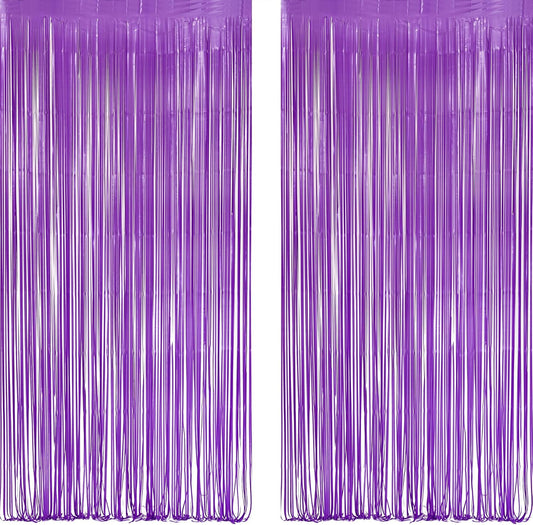 Purple Foil Fringe Party Backdrop - GREATRIL Party Streamers for Mermaid/Butterfly/Wednesdays/Star Birthdays Party Decoration - 3.2ft X 8.2ft - 2 Packs