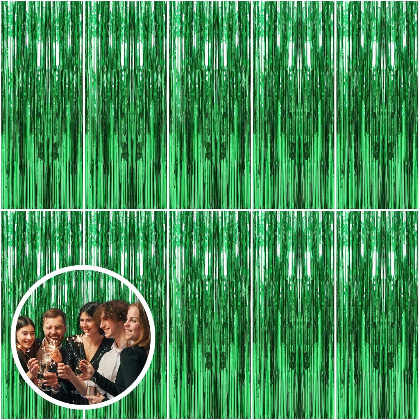 10 Pack Green Streamers Backdrop Jungle Party Decorations Foil Fringe Backdrop Curtains Photo Booth Backdrop for Birthday Dinosaur Animal St Patrick's Day Football Christmas Party Decorations