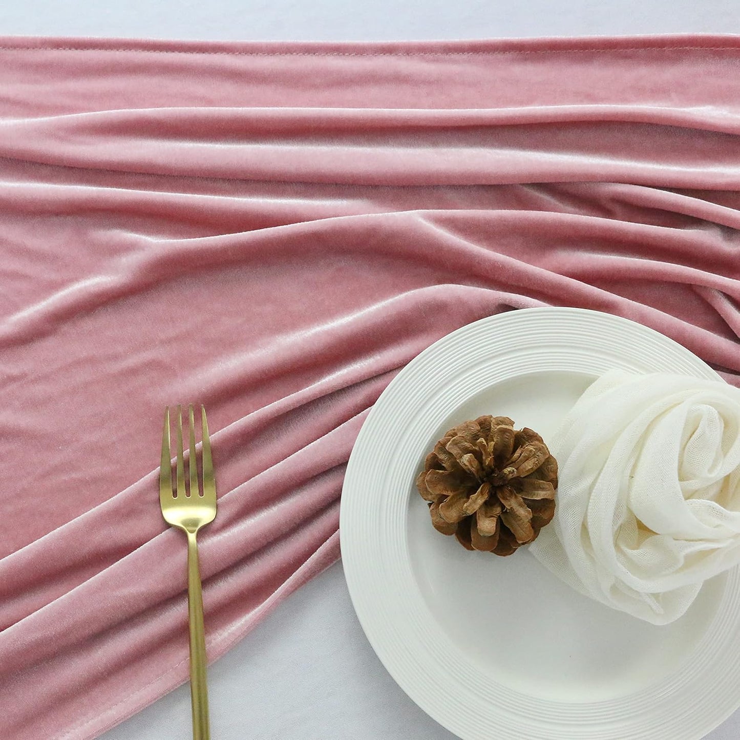 Velvet Table Runner, 10ft Luxurious Wedding Reception Decorations Soft Velvet Fabric Table Linen Overlay for Party (20 x 120 inch, Dusty Rose)