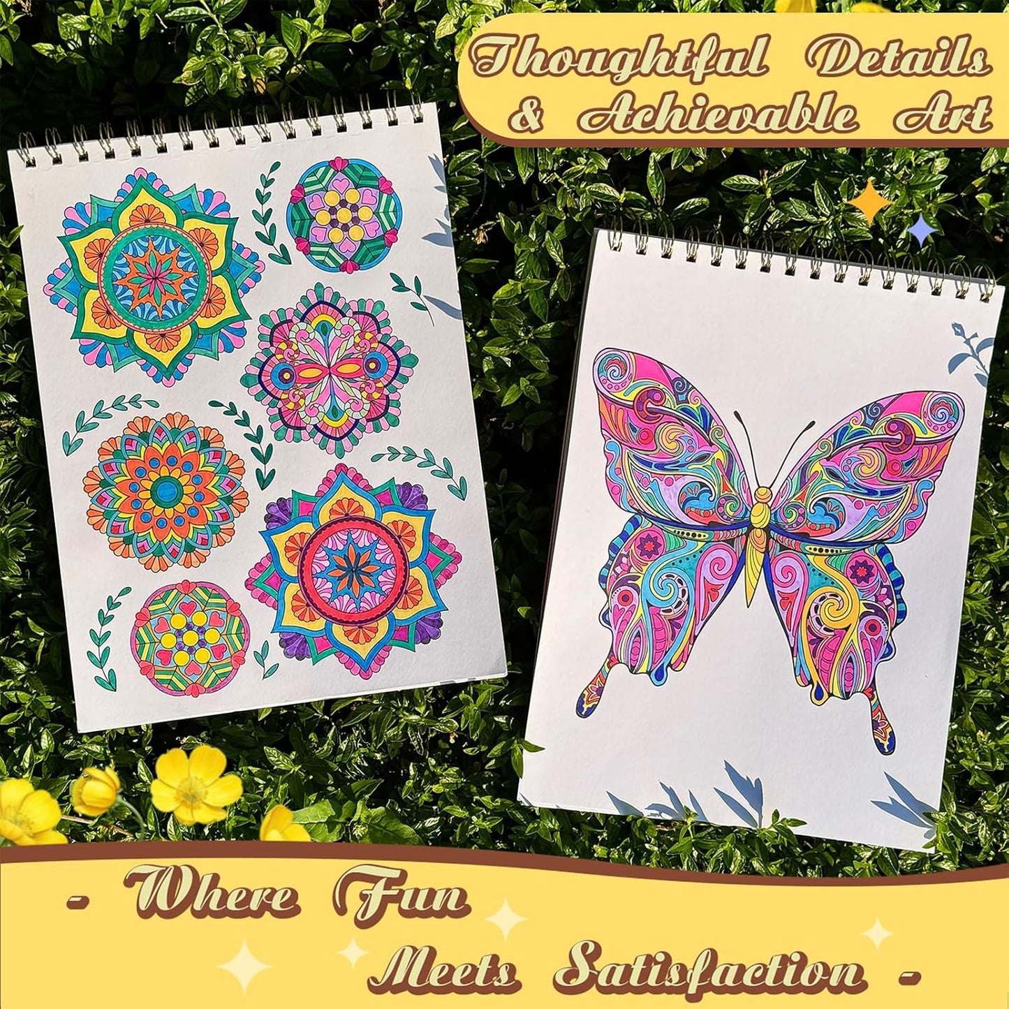 LORHAKI Adult Coloring Book for Women, 3 Spiral Bound Adult Coloring Book Nature Animal Mandala, 200gsm No-Bleed Thick Paper, Optimal for Relaxation and Stress Relief Women Elders Teens