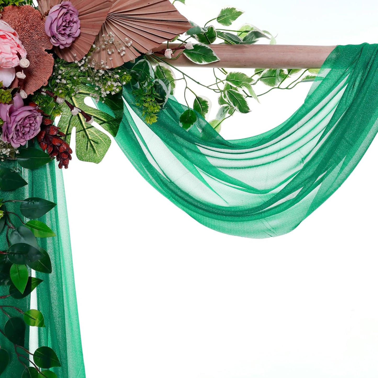 VDS Pack of 1 Panel (30 Inch X 40 Feet) Wedding Arch Draping Fabric Sheer Chiffon Fabric Drapery for Wedding Ceremony Reception Swag Backdrop Canopy Chuppah ARBO Altars Decoration (Emerald)