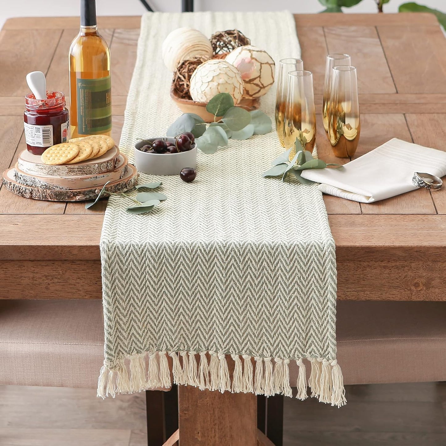 DII Woven Basic Tabletop Collection, Chevron Table Runner, 15x72, Artichoke