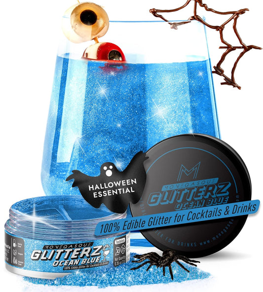 MONÉGASQUE Ocean Blue Edible Glitter for Drinks 10g – Blue Edible Glitter for Cakes & Beverage - Champagne & Halloween Cocktail Drink Shimmer Flakes - Food Decorating & Cake Decorations Spray