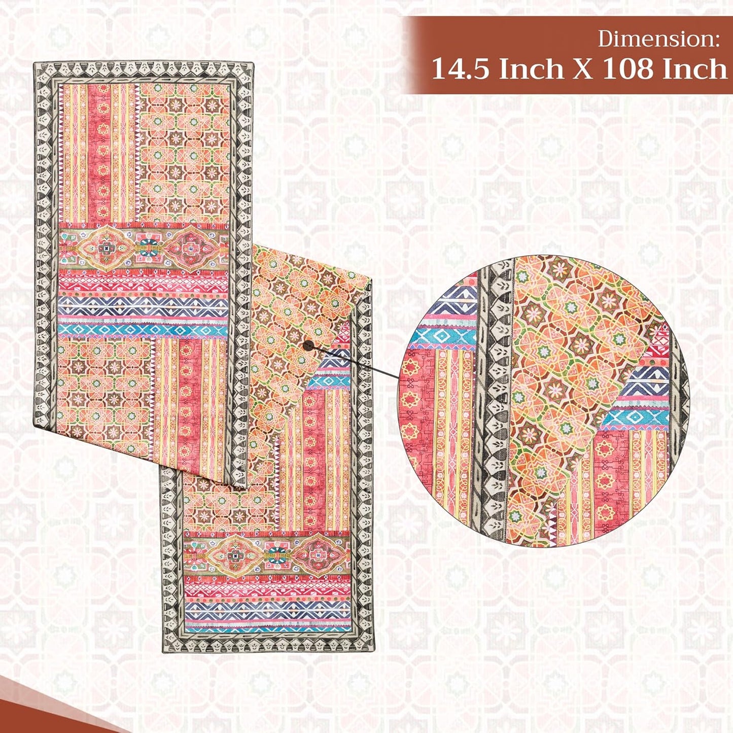 Maison d' Hermine Table Runner 100% Cotton Double Layer Table Runners 108 inches Long for Thanksgiving Christmas Decorations Home Kitchen Dining Party Wedding (Ispahan, 14.5" x 108")