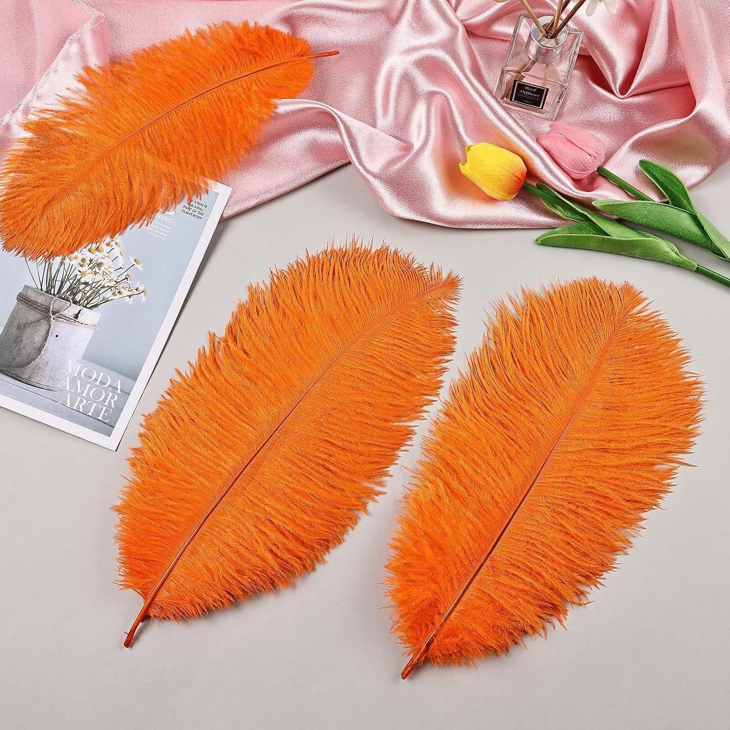 THARAHT Orange Ostrich Feathers 24pcs Natural Bulk 8-10Inch 20cm-25cm for Crafts Wedding Party Centerpieces Halloween and Home Decoration Feathers