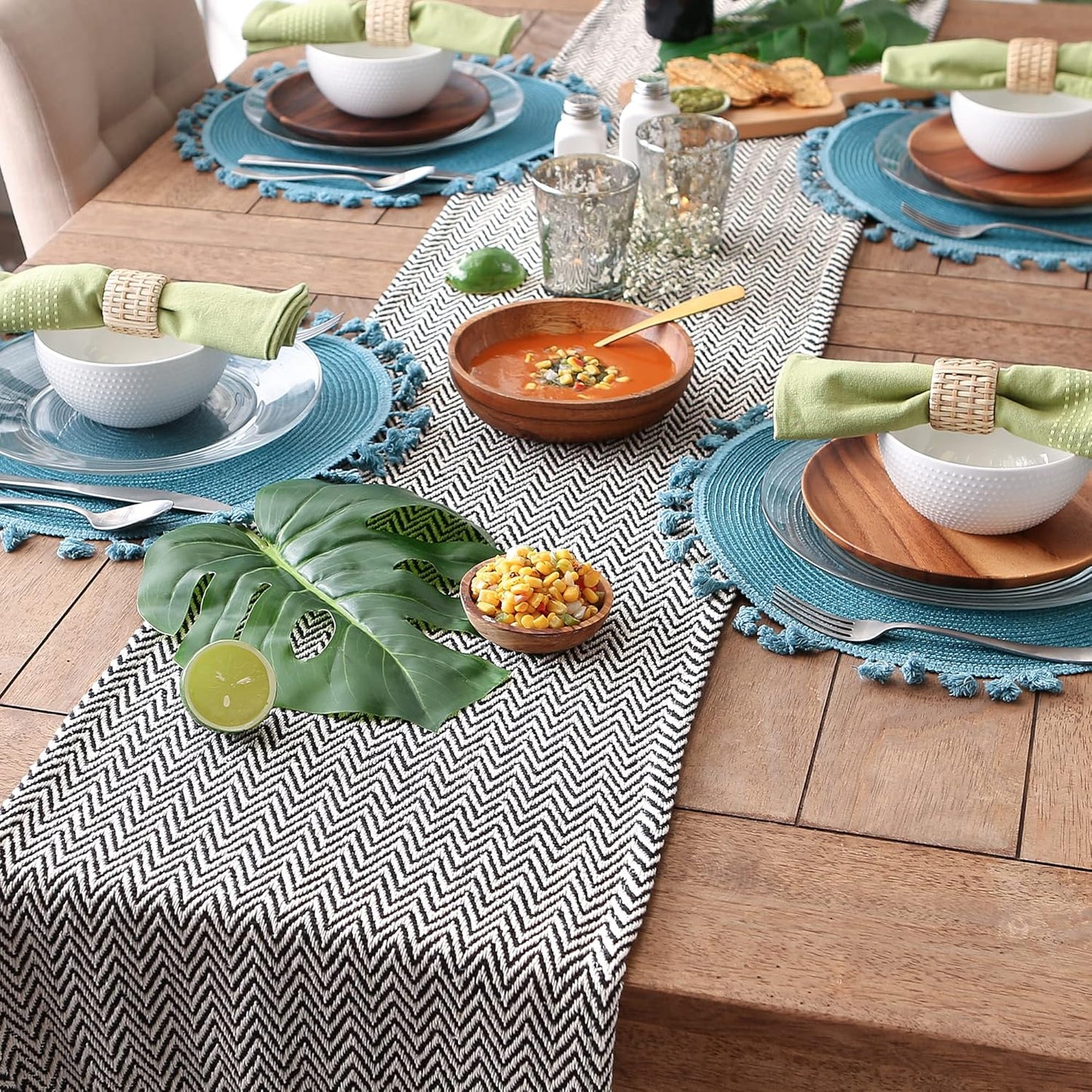 DII Woven Basic Tabletop Collection, Chevron Table Runner, 15x72, Black