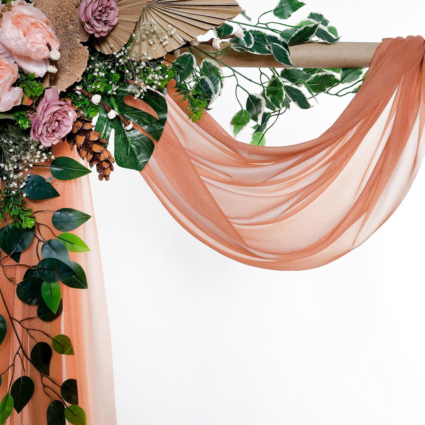 VDS Pack of 1 Panel (30 Inch X 20 Feet) Wedding Arch Draping Fabric Sheer Chiffon Fabric Drapery for Wedding Ceremony Reception Swag Backdrop Canopy Chuppah ARBO Altars Decoration (Coral Peach)