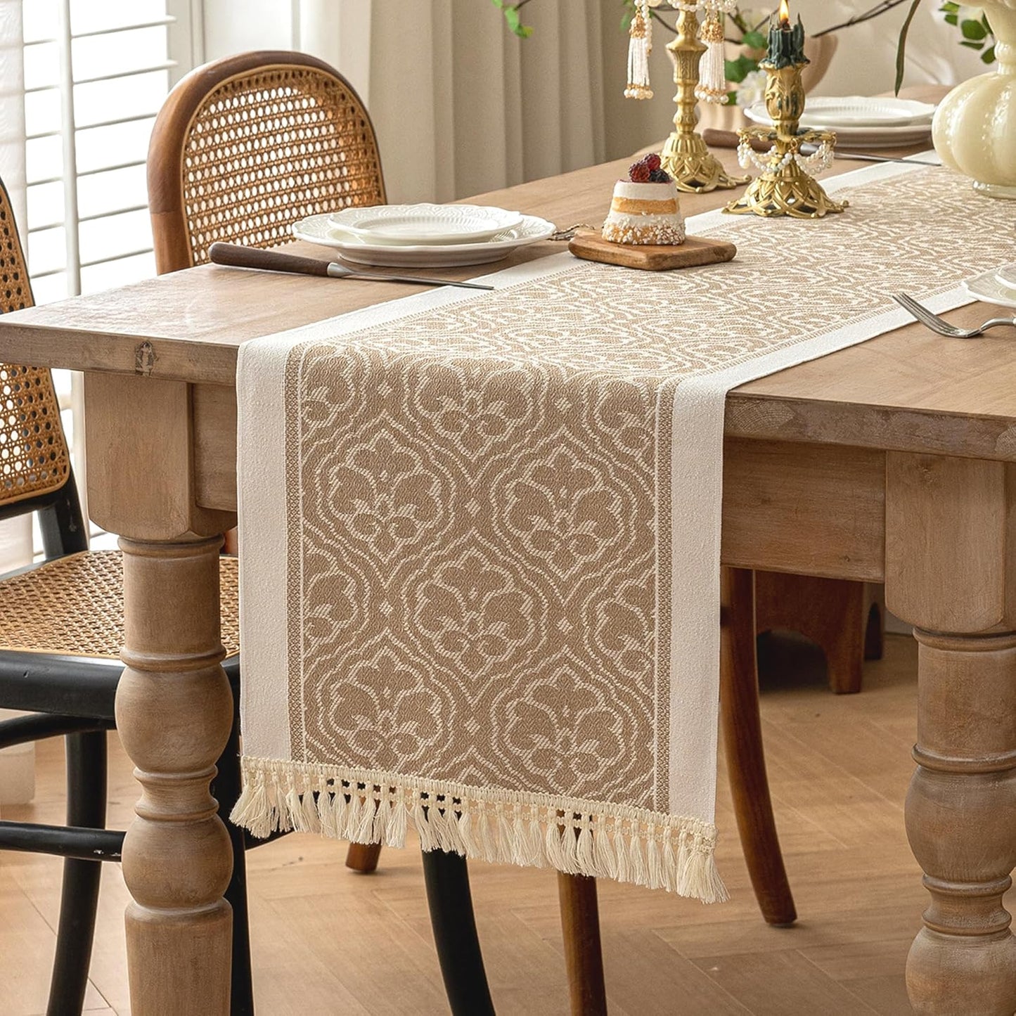 Table Runners 95 Inches,Waterproof Boho Table Runner with Tassel Fringe,Table Runner for Party Coffee Table