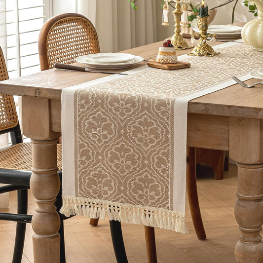 Table Runner 48 Inches Long,Waterproof Boho Table Runner with Tassel Fringe,Table Runners for Party Coffee Table