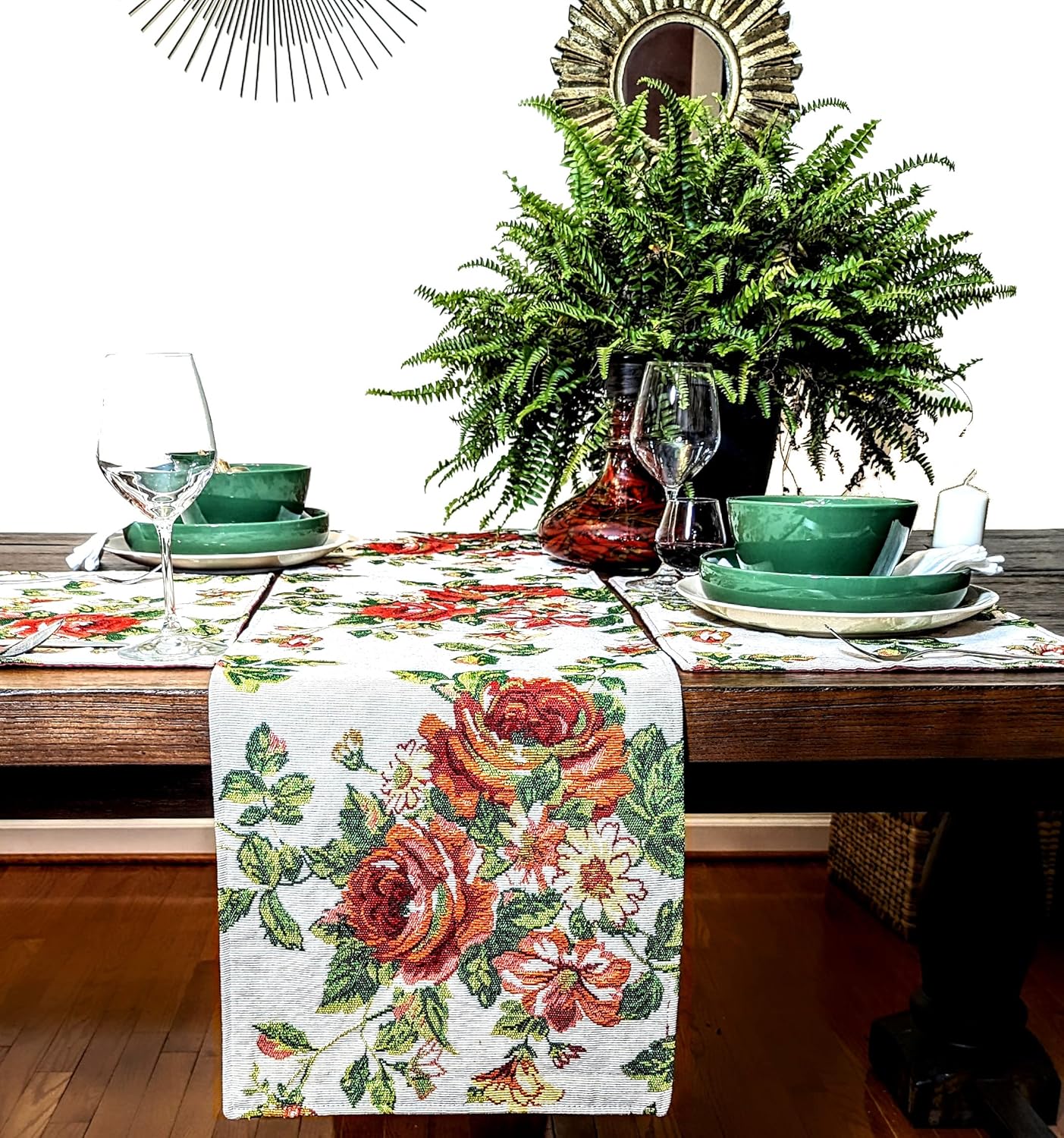 Tache Sweet Roses Spring Summer Traditional Country Vintage White Red Floral Decorative Woven Tapestry Dresser Kitchen Coffee Table Runners, 13x54